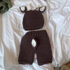 Brown Knit Deer Hat and Pants Set